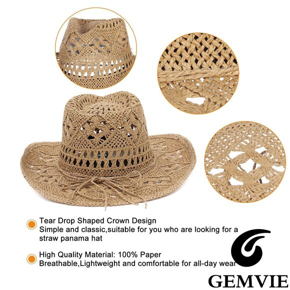 3388 Men & Women\'s Summer Cowboy Cowgirl Straw Hat Hollow Out Style Roll Up main image 8